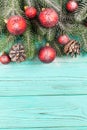 Christmas banner with green tree, red and white handmade felt decorations on white wooden textured background Royalty Free Stock Photo