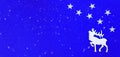 Christmas banner with handmade white deer on blue background. Star on sky. Snow is falling. Royalty Free Stock Photo