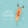 Christmas banner with happy reindeer Royalty Free Stock Photo
