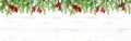 Christmas banner Holidays decoration Pine tree branches red berries Royalty Free Stock Photo