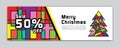 Christmas banner, Sale banner template, Horizontal christmas posters, cards, headers, website, colorful background, vector