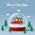 Christmas banner of Santa Claus and friend in snow globe Royalty Free Stock Photo