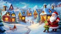 Christmas banner Santa Claus, reindeer, and elves in a festive North Pole village, AI generated Royalty Free Stock Photo