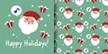 Christmas banner and seamless pattern of Santa Claus with gift box and snowflakes Royalty Free Stock Photo