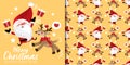 Christmas banner and seamless pattern of santa clause with gift boxes and reindeer Royalty Free Stock Photo