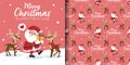 Christmas banner and seamless pattern of santa clause hold a gift box and reindeers Royalty Free Stock Photo