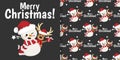 Christmas banner and seamless pattern of snowman and reindeer hold gift box Royalty Free Stock Photo