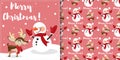 Christmas banner and seamless pattern of snowman and reindeer wear red scarf Royalty Free Stock Photo