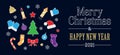 Christmas banner with a set of Christmas elements in the doodle style on a dark background. Vector Royalty Free Stock Photo