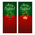 Christmas banner set with red bow, fir branches and Christmas bells Royalty Free Stock Photo