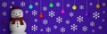 Christmas banner with snowman, snowflakes and christmas balls isolated on blue background, 3D-rendering Royalty Free Stock Photo