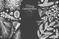 Christmas banner template. Vector hand drawn illustrations on chalk board. Greeting card design in retro style. Winter background Royalty Free Stock Photo