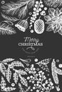 Christmas banner template. Vector hand drawn illustrations on chalk board. Greeting card design in retro style. Winter background Royalty Free Stock Photo