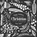 Christmas banner template. Vector hand drawn illustrations on chalk board. Greeting card design in retro style. Winter background Royalty Free Stock Photo