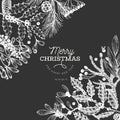 Christmas banner template. Vector hand drawn illustrations on chalk board. Greeting card design in retro style. Winter background Royalty Free Stock Photo