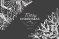 Christmas banner template. Vector hand drawn illustrations on chalk board. Greeting card design in retro style. Winter background Royalty Free Stock Photo