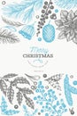 Christmas banner template. Vector hand drawn illustrations. Greeting card design in retro style. Winter background Royalty Free Stock Photo