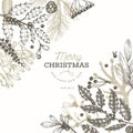 Christmas banner template. Vector hand drawn illustrations. Greeting card design in retro style. Winter background Royalty Free Stock Photo
