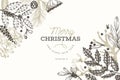 Christmas banner template. Vector hand drawn illustrations. Greeting card design in retro style. Winter background Royalty Free Stock Photo