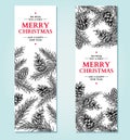 Christmas banner. Vector hand drawn illustration with pine cone,
