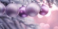 Christmas banner with violet colored tree baubles Royalty Free Stock Photo