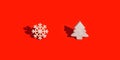 Christmas banner with wooden toys snowflake and Christmas tree New Year holiday decorations with shadows