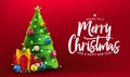 Christmas Banner. Xmas Decorative Design with Christmas Tree, Gifts, Balls, Star, Pine Cone and Lights Royalty Free Stock Photo