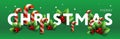 Christmas banner. Xmas Horizontal composition made of Christmas candy canes and holy berry. Christmas poster, greeting