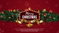 Christmas banner  Xmas sparkling lights garland with gifts box. Royalty Free Stock Photo