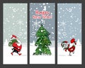 Christmas banners design, Santa Claus and rooster