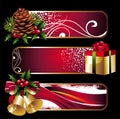 Christmas banners with gift,pinecone and holly