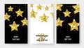 Christmas banners. Gold stars vector flyers. X-mas and New Year design for menu, cards, party invitation