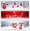 Christmas Banners Set with Balls and Gifts Royalty Free Stock Photo