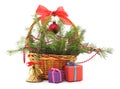 Christmas basket with gifts. Royalty Free Stock Photo