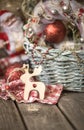 Christmas basket on wooden background Royalty Free Stock Photo