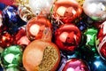 Christmas bauble ball texture real glass ball. Christmas baubles balls, celebrate christmas holiday with colorful shiny