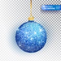 Christmas bauble blue glitter isolated on white. Sparkling glitter texture bal, holiday decoration. Stocking Christmas Royalty Free Stock Photo