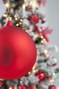 Christmas bauble close up christmas tree in background Royalty Free Stock Photo