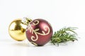 CHRISTMAS BAUBLE WITH FIR AND ORNAMENTS WHITE BACKGROUND