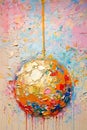 Christmas bauble painted on wall. Artistic style with vibrant paint colors