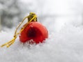 Christmas bauble in the snow, single red bauble