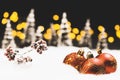 Christmas eve or night still life with bokeh lights Royalty Free Stock Photo