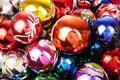 Christmas bauble vintage glass ball ornaments. Blue yellow,red,green,pink,orange,gold, shiny reflective mirrored glass Royalty Free Stock Photo