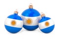 Christmas baubles with Argentinean flag, 3D rendering