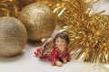 Christmas baubles on background of defocused lights Royalty Free Stock Photo