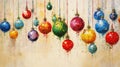 Christmas baubles background painted on wall. Artistic style with vibrant paint colors