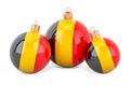 Christmas baubles with Belgian flag, 3D rendering