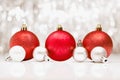 Christmas baubles with bokeh of party llights Royalty Free Stock Photo