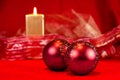 Christmas baubles and candle
