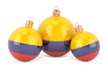 Christmas baubles with Columbian flag, 3D rendering